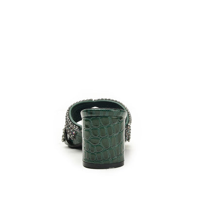 Elegant Green Beaded Block Heels | 503L-K