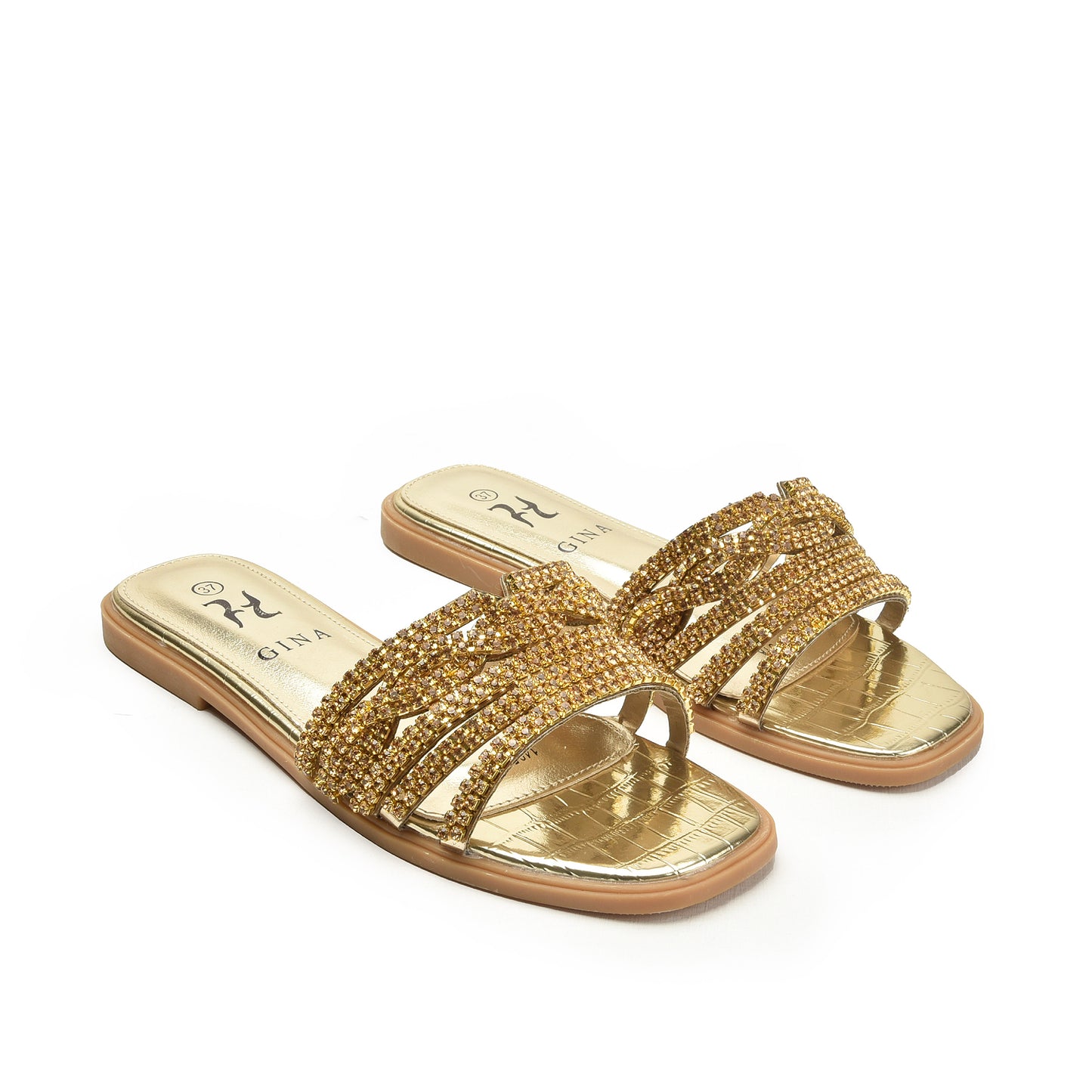 Glamorous Gold Beaded Flats Slippers | 501L-X