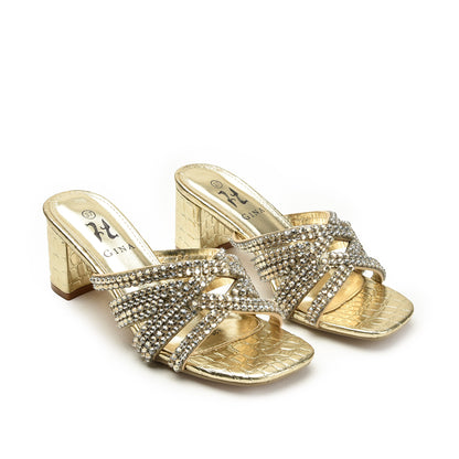 Luxurious Gold Beaded Block Heels | 503L-X