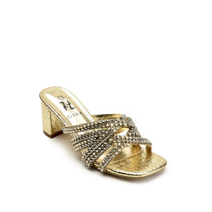 Luxurious Gold Beaded Block Heels | 503L-X