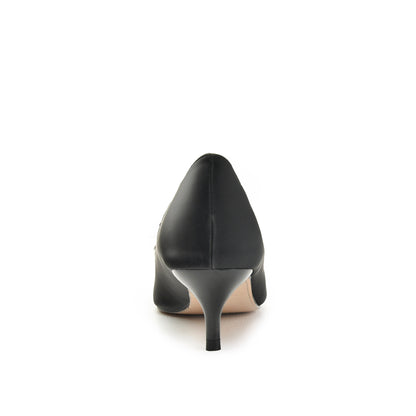 Black Leather Rhinestone Buckle Heels | 451N-C