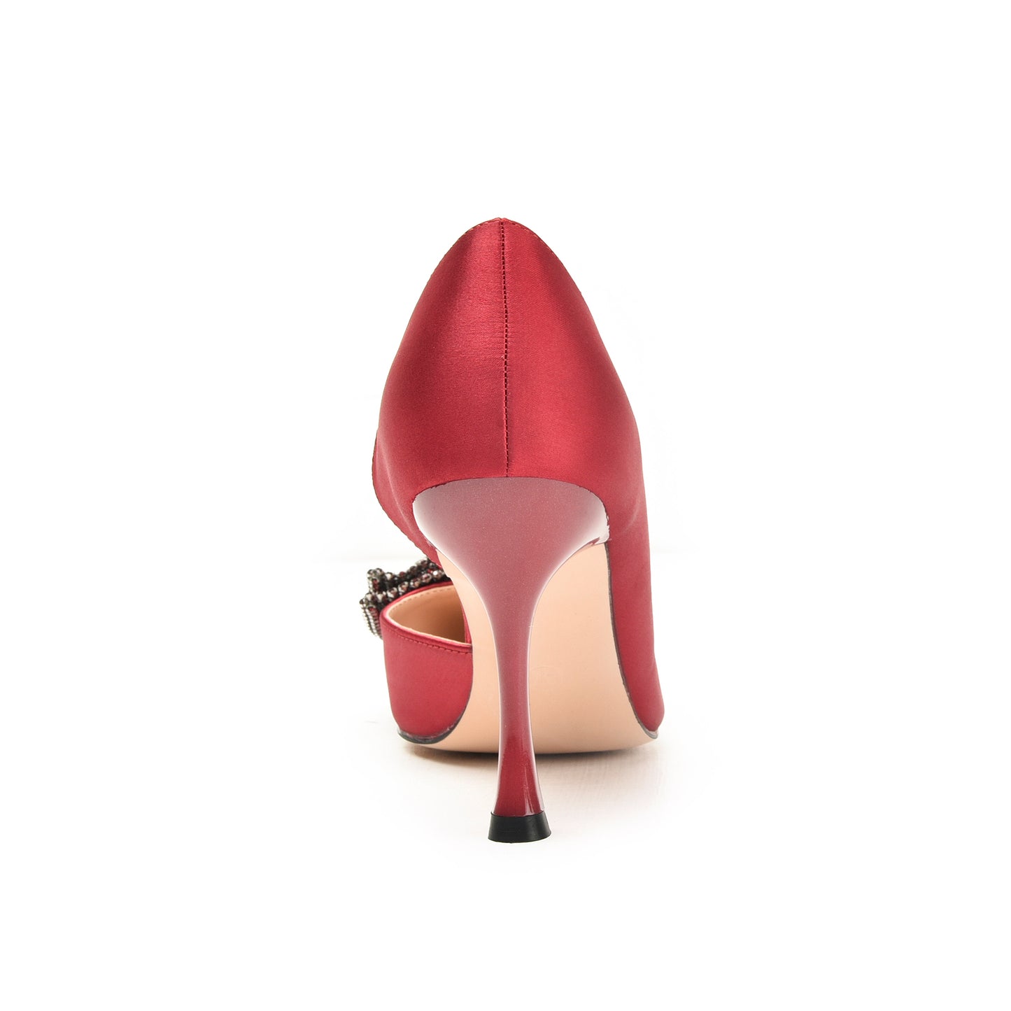 Red Satin Rhinestone Bow Heels | 452N-M