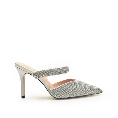 Silver Rhinestone Mesh Mules | 454N-S