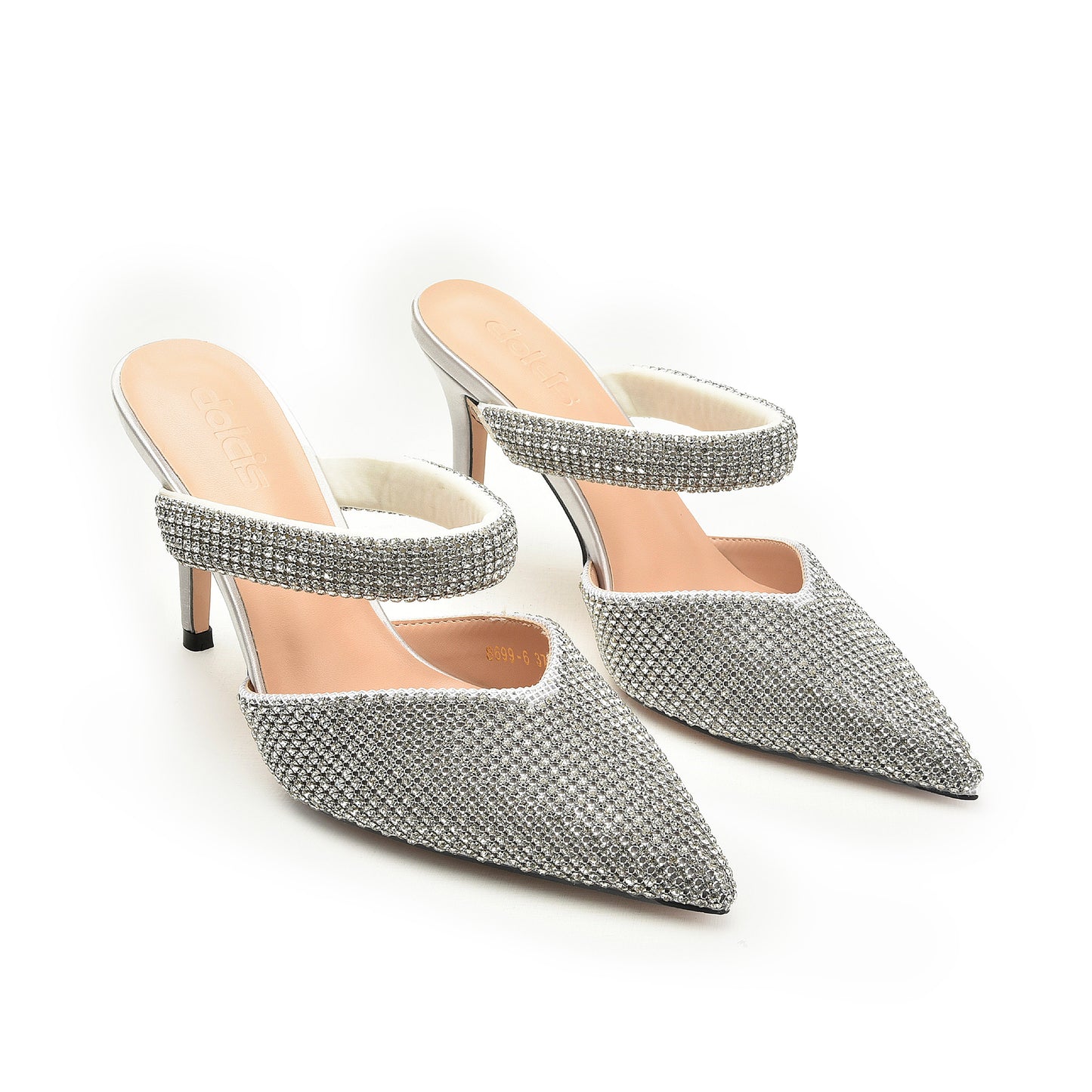 Silver Rhinestone Mesh Mules | 454N-S