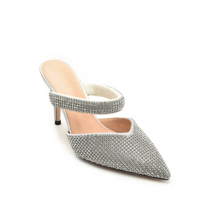 Silver Rhinestone Mesh Mules | 454N-S