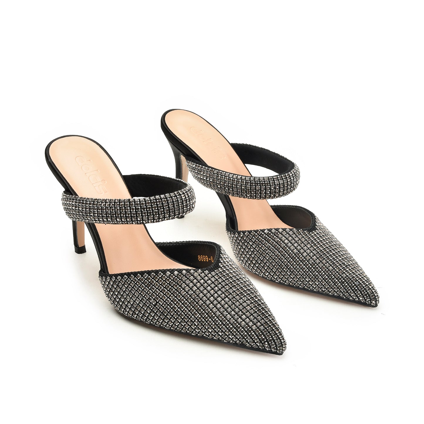 Black Rhinestone Mesh Mules | 454N-C