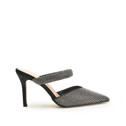 Black Rhinestone Mesh Mules | 454N-C
