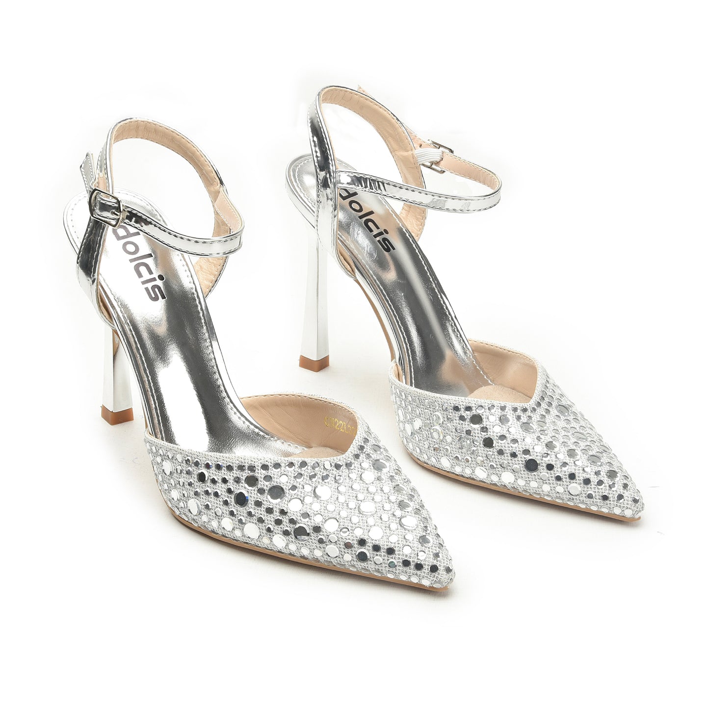 Sparkling Silver Embellished Heels with Ankle Strap | 442N-S