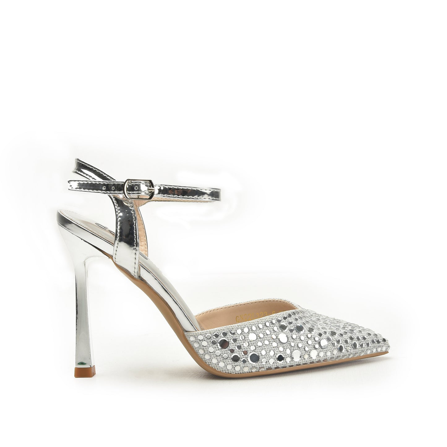 Sparkling Silver Embellished Heels with Ankle Strap | 442N-S