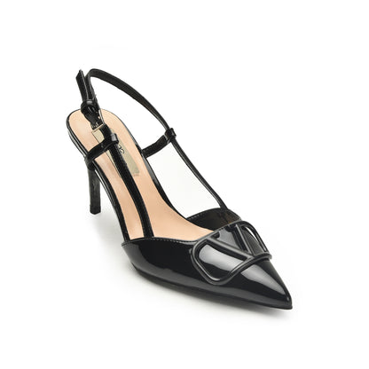 Black Patent Leather Slingback Heels | 449N-C