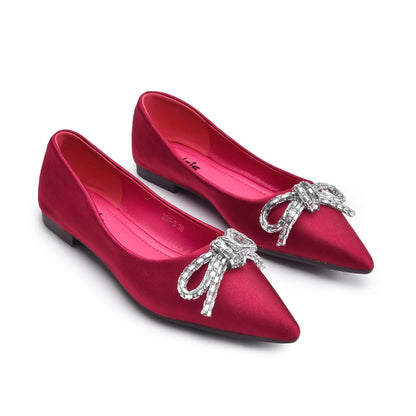 Stylish Red Embellished Ballet Flats Slippers | 425N-M