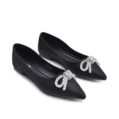 Chic Black Embellished Ballet Flats Slippers | 425N-C