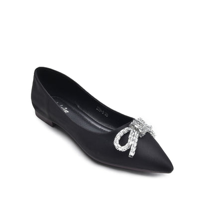 Chic Black Embellished Ballet Flats Slippers | 425N-C