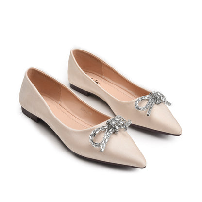 Elegant Beige Embellished Ballet Flats Slippers | 425N-X