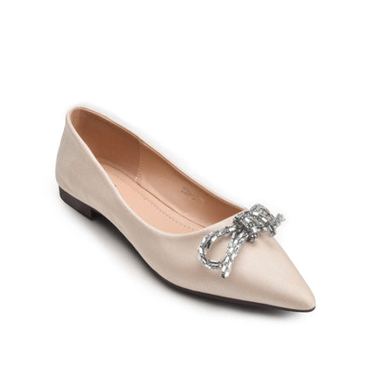 Elegant Beige Embellished Ballet Flats Slippers | 425N-X