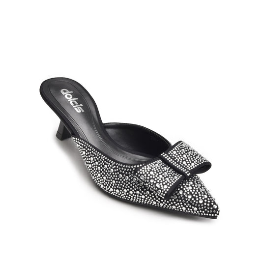 Glamorous Black Rhinestone Mules | 424N-C