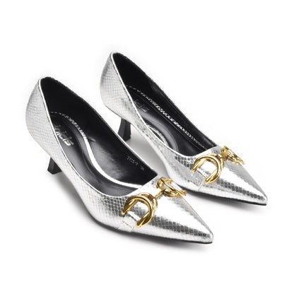 Stylish Silver Kitten Heel Pumps | 422N-S