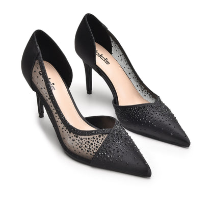 Elegant Black Rhinestone High Heel Pumps | 431N-C