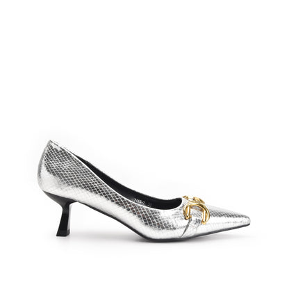 Stylish Silver Kitten Heel Pumps | 422N-S