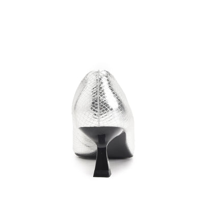 Stylish Silver Kitten Heel Pumps | 422N-S