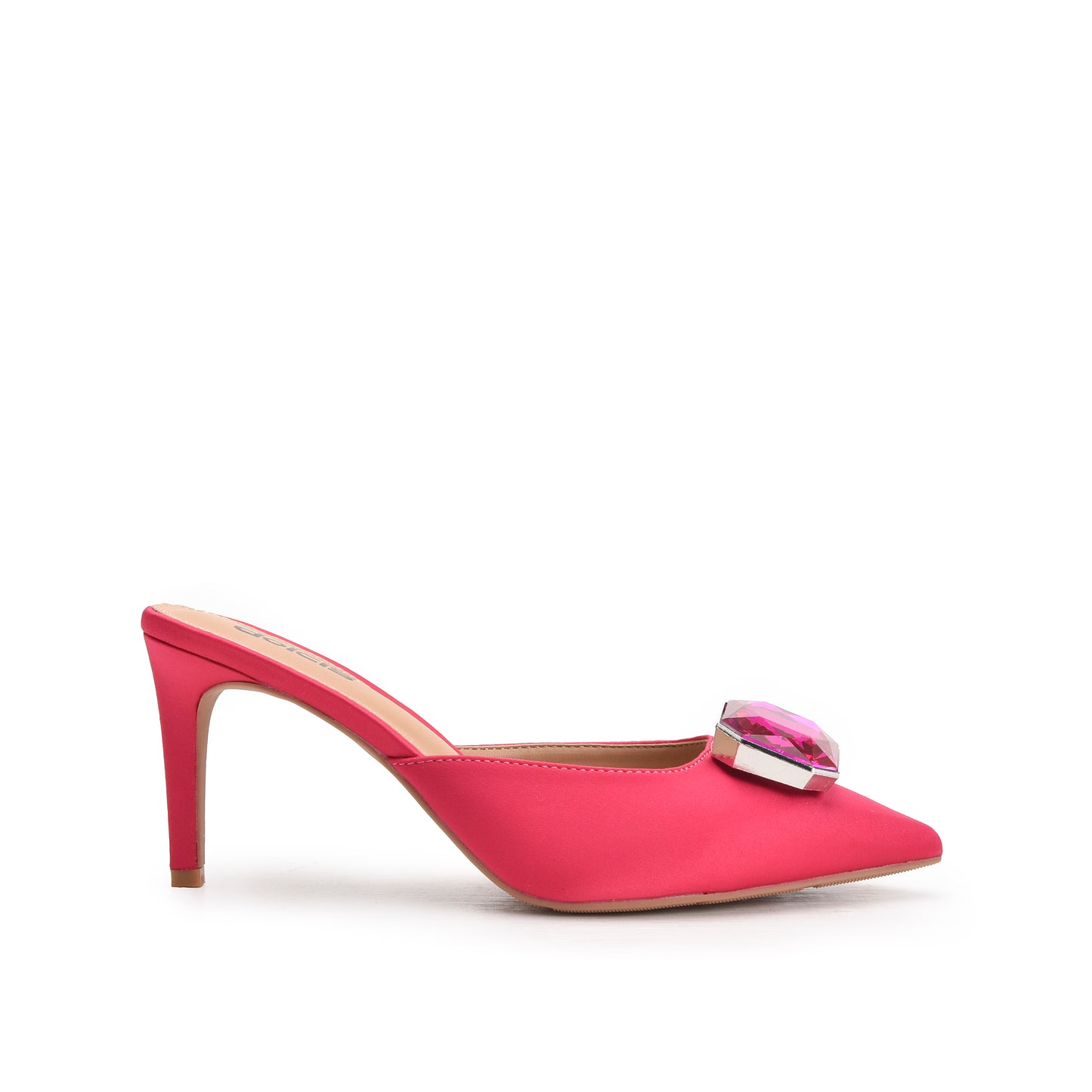 Bold Pink Embellished Kitten Heel Mules | 427N-P