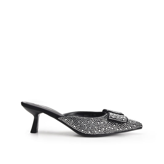 Glamorous Black Rhinestone Mules | 424N-C