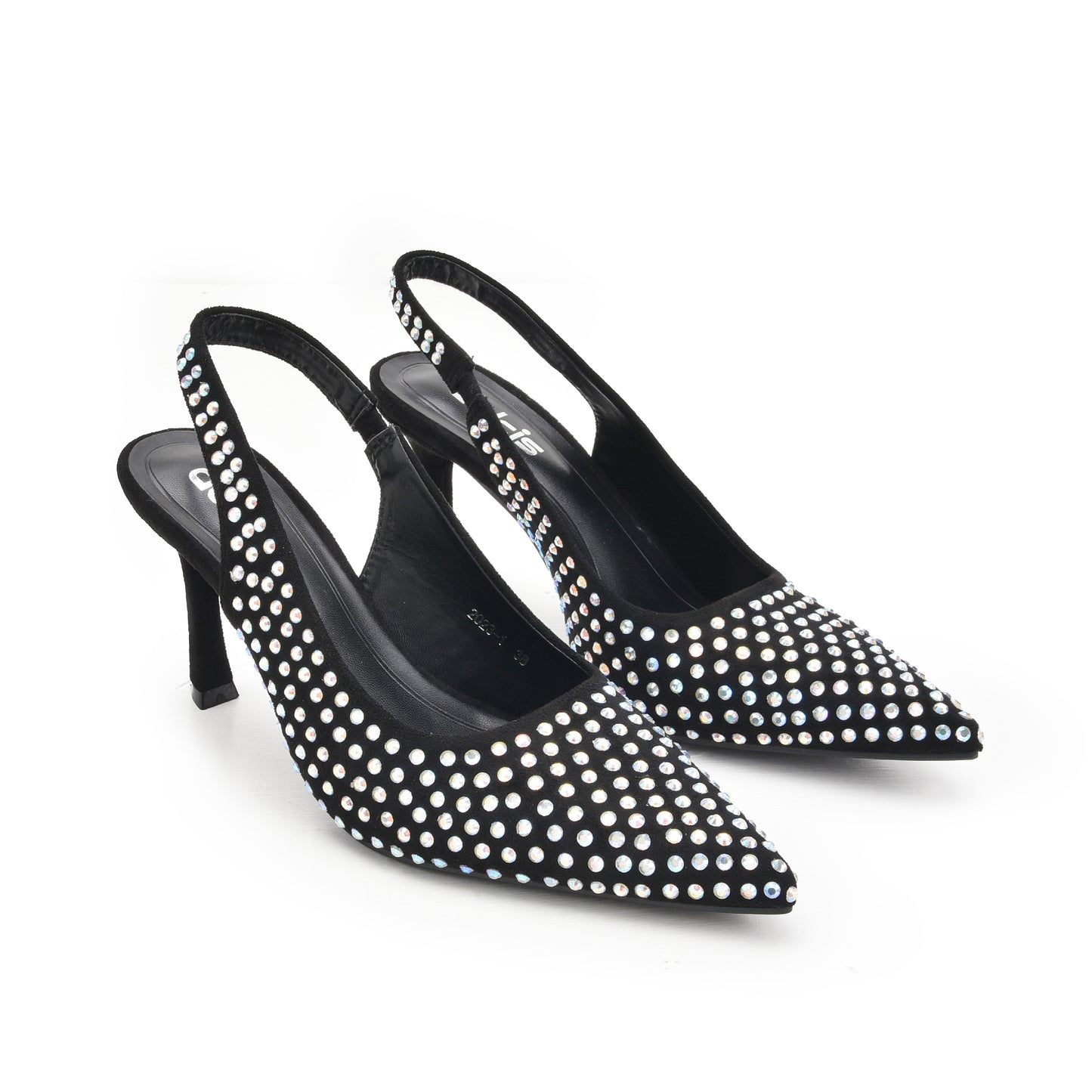 Chic Black and Silver Studded Slingback Heels | 421N-S