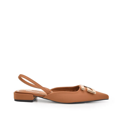 Stylish Brown Buckle Slingback Flats Slippers | 420N-BI