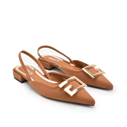 Stylish Brown Buckle Slingback Flats Slippers | 420N-BI
