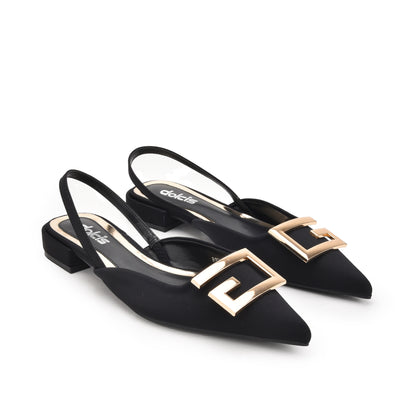 Elegant Black Buckle Slingback Flats Slippers | 420N-C
