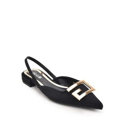 Elegant Black Buckle Slingback Flats Slippers | 420N-C