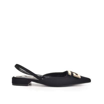Elegant Black Buckle Slingback Flats Slippers | 420N-C