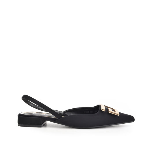 Elegant Black Buckle Slingback Flats Slippers | 420N-C