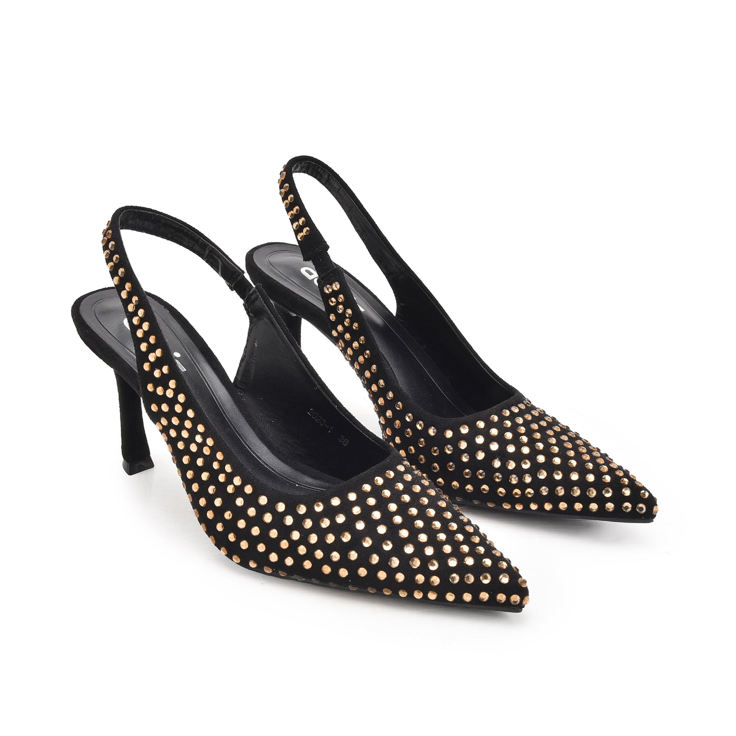 Stylish Black and Gold Studded Slingback Heels | 421N-X