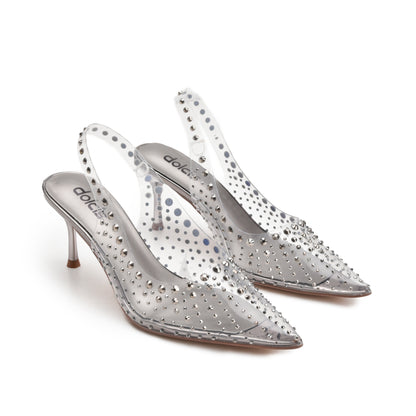 Stunning Silver Transparent Slingback Kitten Heel Pumps | 430N-G
