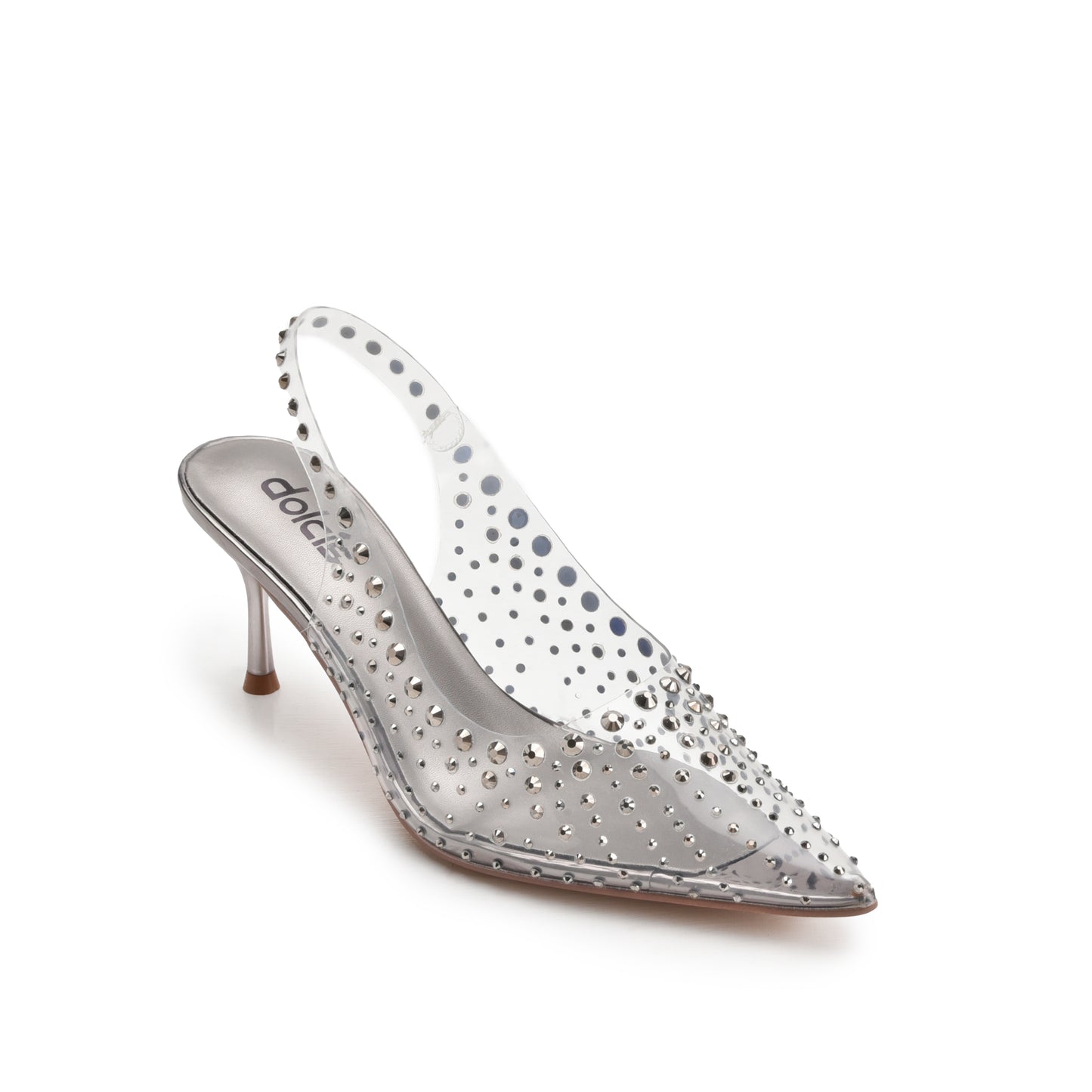 Stunning Silver Transparent Slingback Kitten Heel Pumps | 430N-G