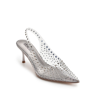 Stunning Silver Transparent Slingback Kitten Heel Pumps | 430N-G