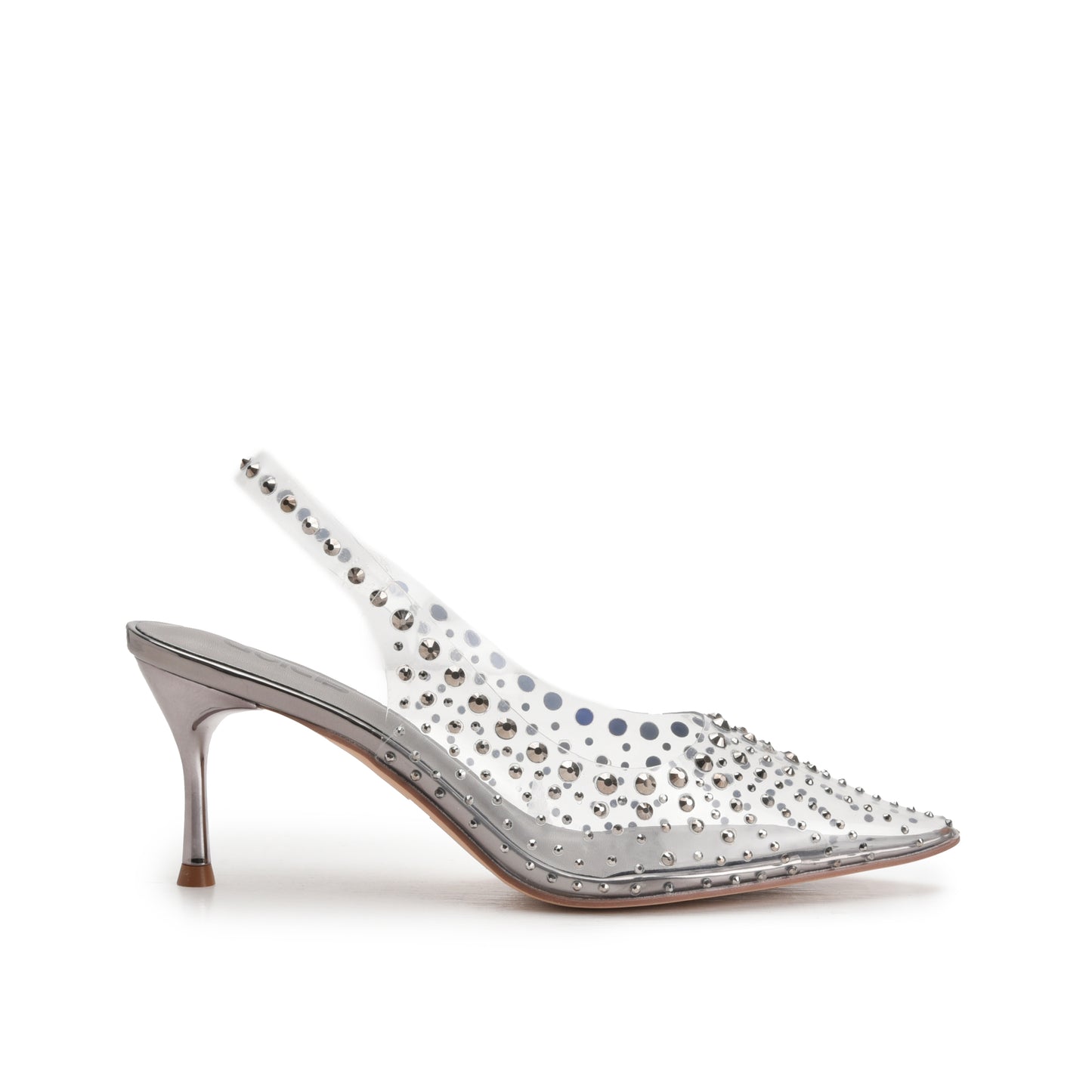 Stunning Silver Transparent Slingback Kitten Heel Pumps | 430N-G