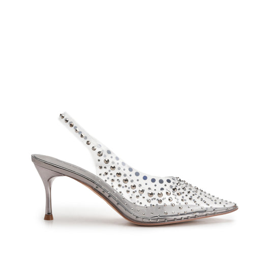Stunning Silver Transparent Slingback Kitten Heel Pumps | 430N-G
