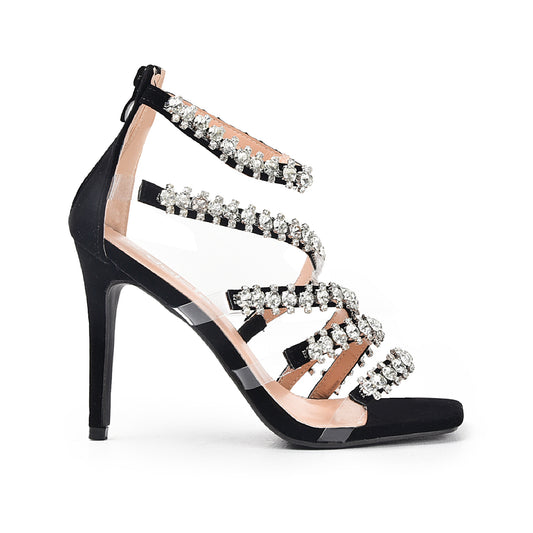 Stunning Black High Heel Sandals with Sparkling Straps | 269G-C