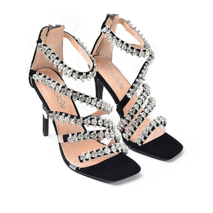 Stunning Black High Heel Sandals with Sparkling Straps | 269G-C