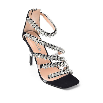 Stunning Black High Heel Sandals with Sparkling Straps | 269G-C