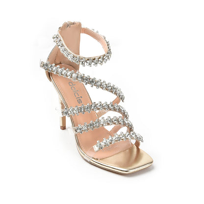 Elegant Gold High Heel Sandals with Rhinestone Straps | 269G-X