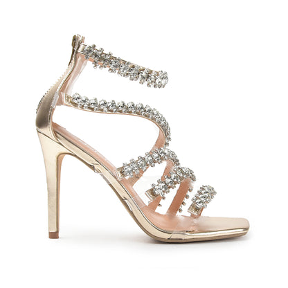 Elegant Gold High Heel Sandals with Rhinestone Straps | 269G-X