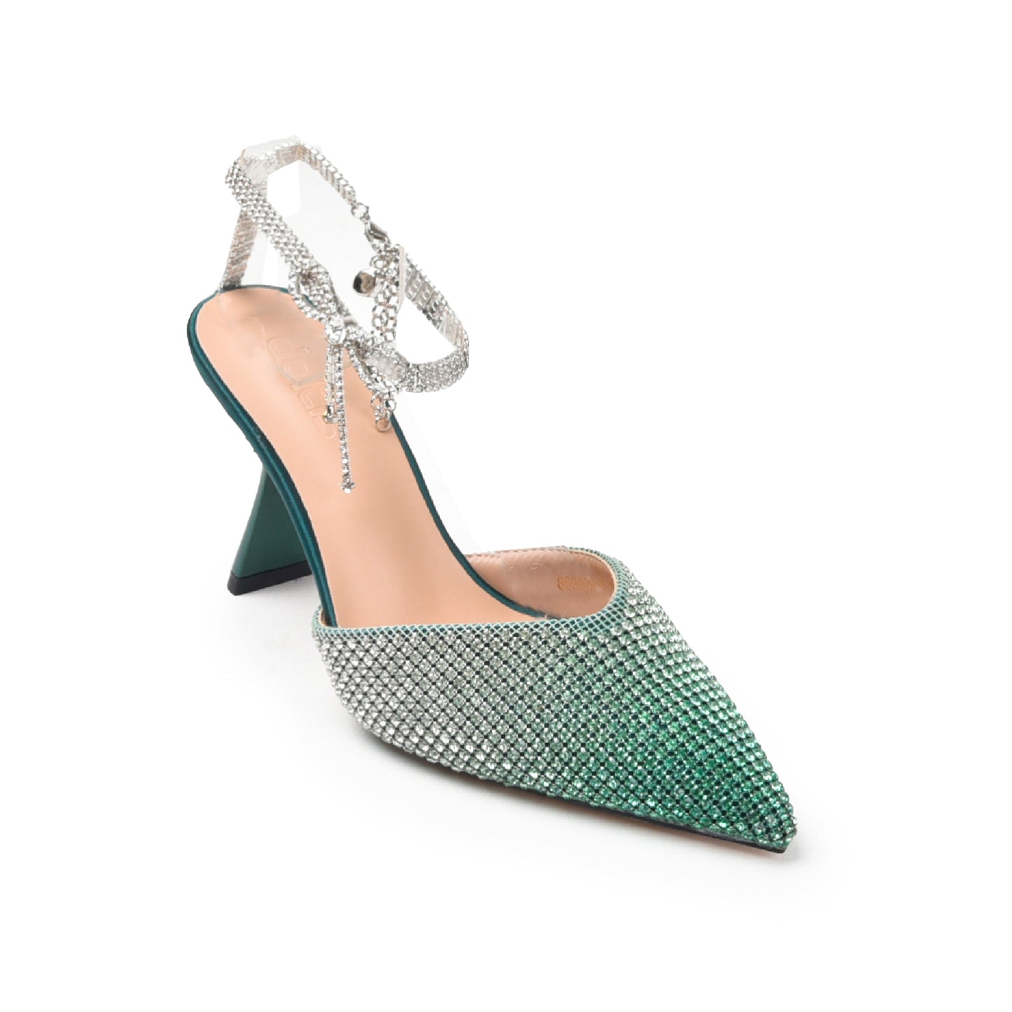 Elegant Green Rhinestone Slingback Heels | 455N-K