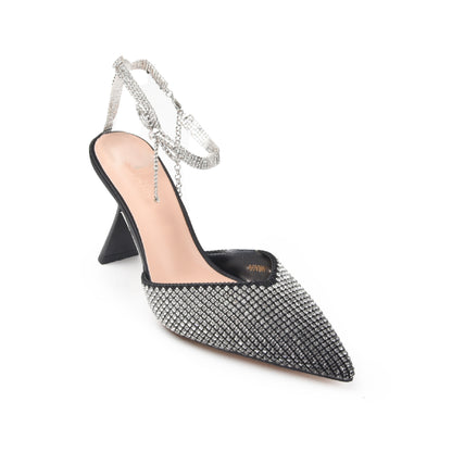 Stunning Black Rhinestone Slingback Heels | 455N-C