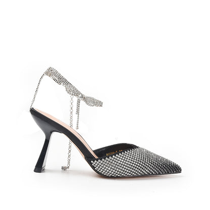Stunning Black Rhinestone Slingback Heels | 455N-C