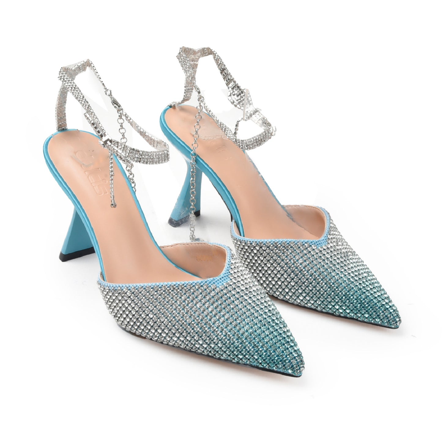 Glamorous Blue Rhinestone Slingback Heels | 455N-Q
