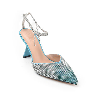 Glamorous Blue Rhinestone Slingback Heels | 455N-Q