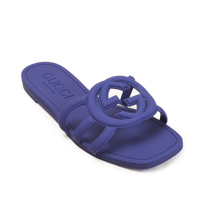 Navy Blue Cut-Out Slip-On Flats Slippers | 567L-Q